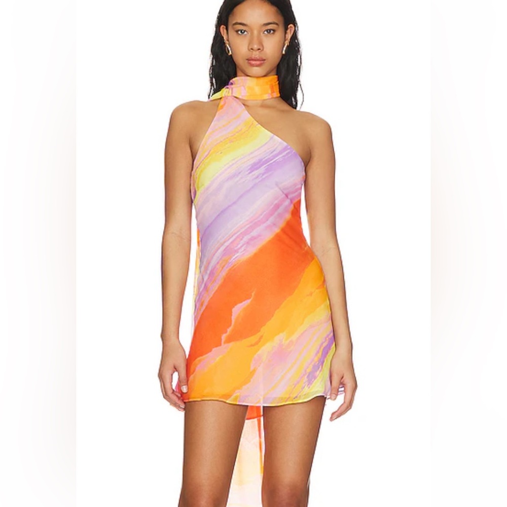 For Love And Lemons Orange and Purple Mini Dress